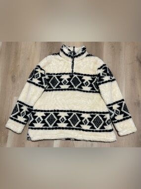 Roper Cream & Black Sherpa Half-Zip Pullover Jacket